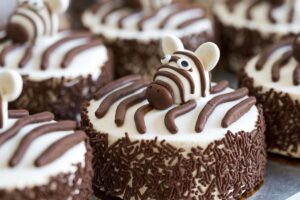 Close-up of Little Debbie Zebra Cakes with zebra-striped icing and creamy center