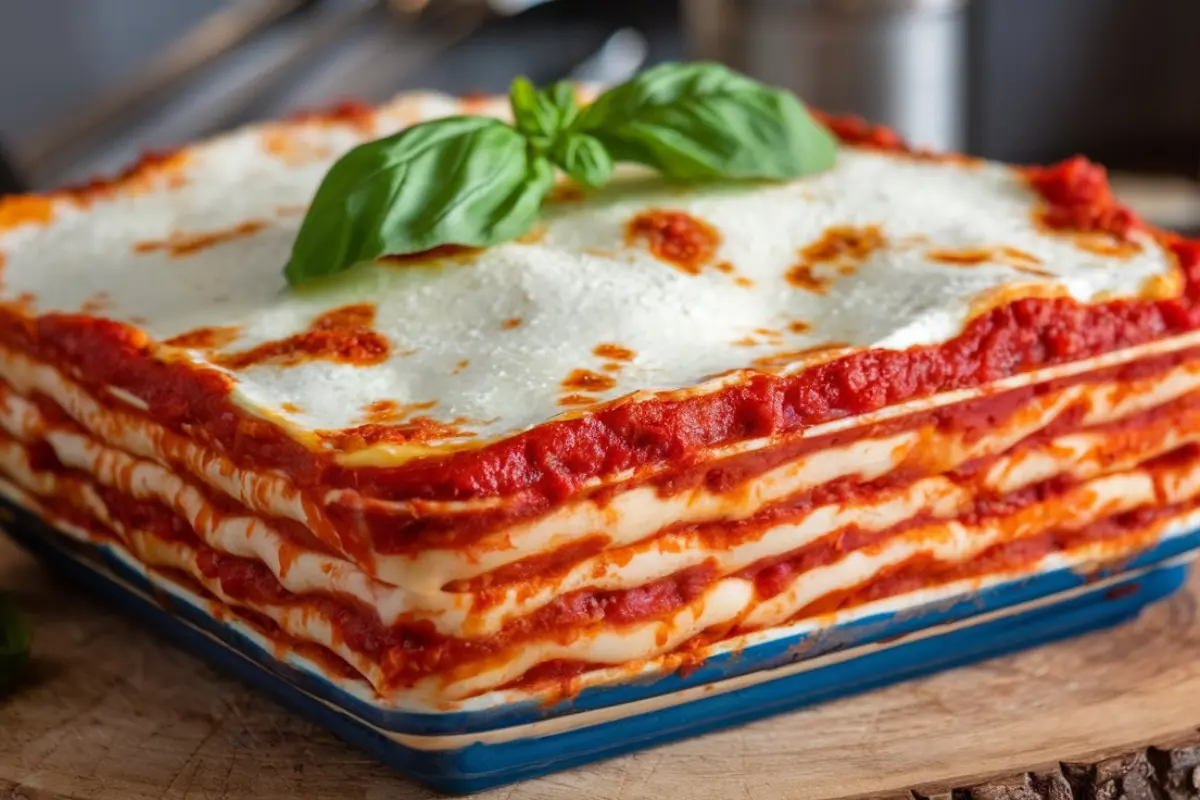 Barilla lasagna with melted cheese and rich sauce layers