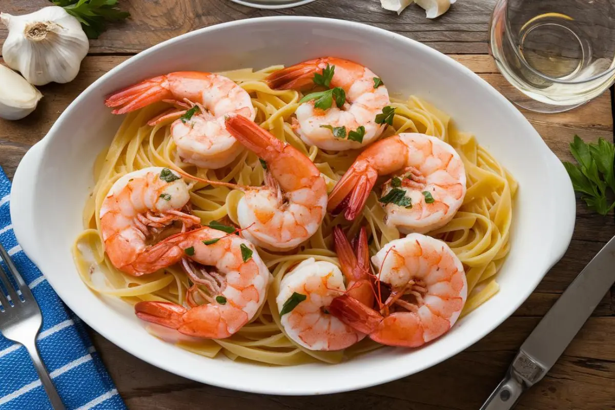 Red Lobster shrimp scampi served with garlic butter sauce