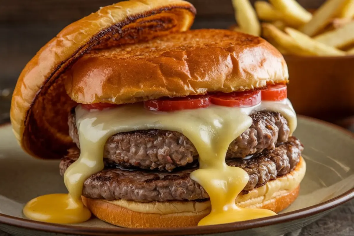 Cheesy Crack Burger recipe with crispy bacon and ranch seasoning on a toasted bun