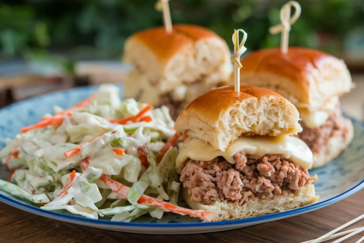 Juicy turkey sliders recipe with melted cheese on Hawaiian rolls