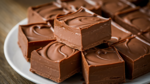 Close-up of creamy homemade fudge squares showcasing perfect smooth texture.