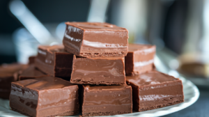 Close-up of creamy homemade fudge squares showcasing perfect smooth texture.