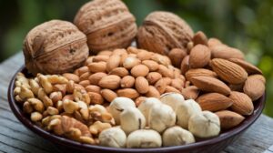 Bowl of walnuts, almonds, and Brazil nuts - the top anti-inflammatory nuts.