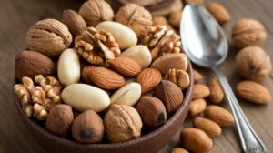 Bowl of walnuts, almonds, and Brazil nuts - the top anti-inflammatory nuts.