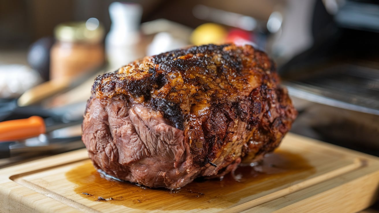 Smoked chuck roast on a grill with hickory wood