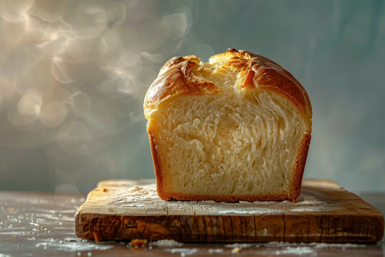 Freshly baked Hawaiian bread sliced on a wooden board